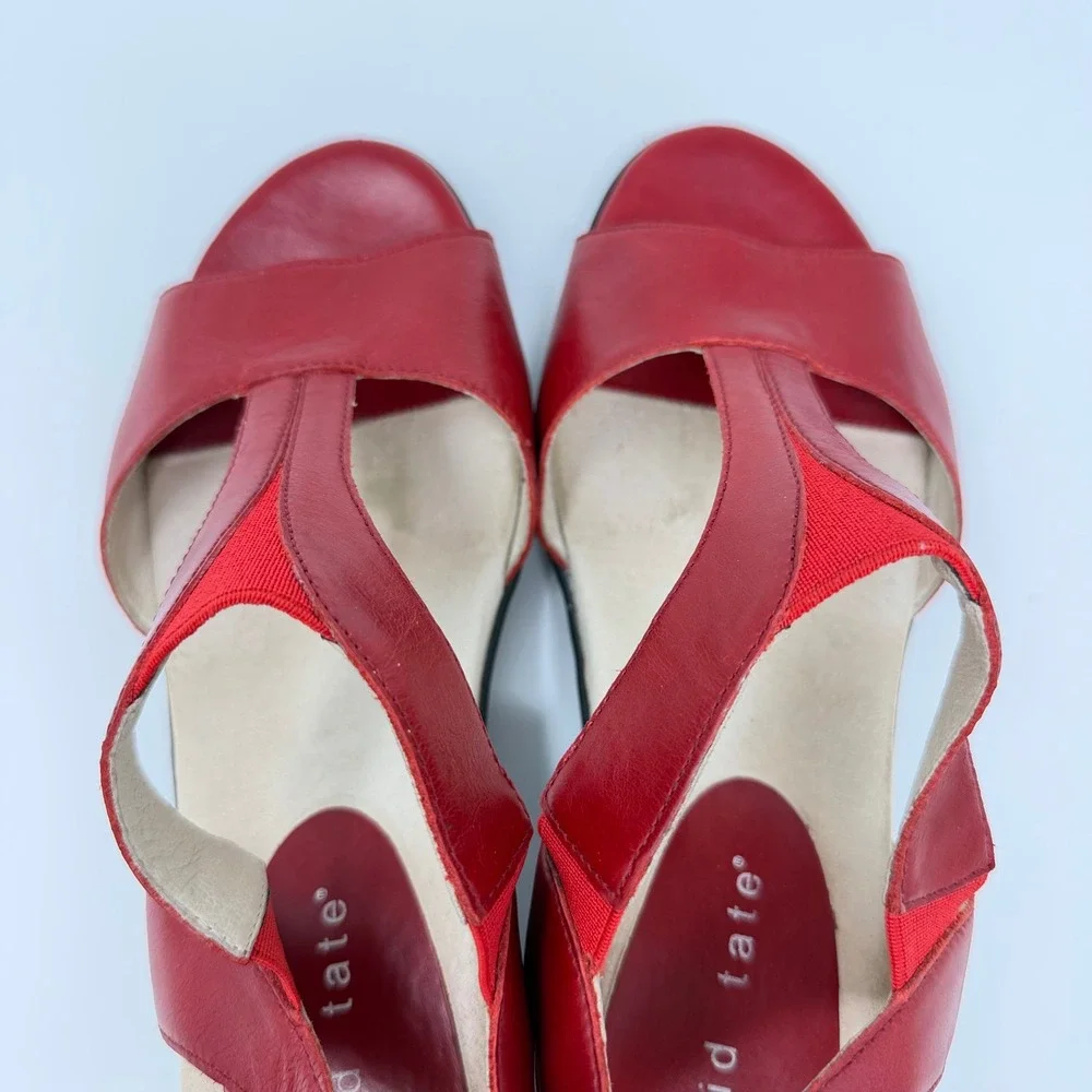 David Tate Womens 9.5 WW Red Leather T-Strap Slingback Sandals ARS17-402